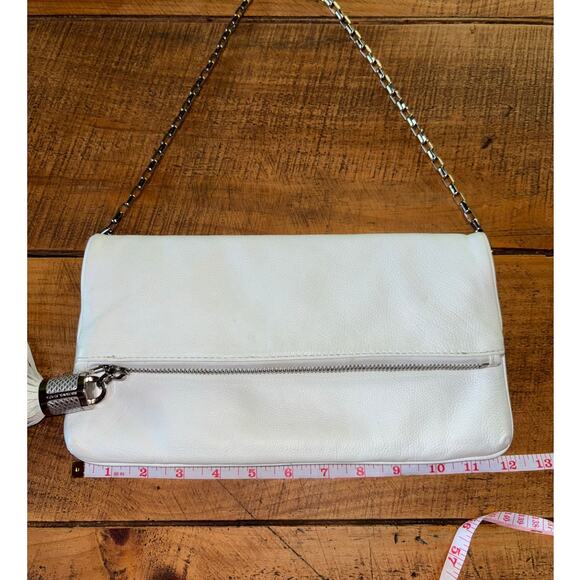 Michael Kors White Pebbled Leather Fold Over Clutch Shoulder Bag Tassel - Picture 11 of 14